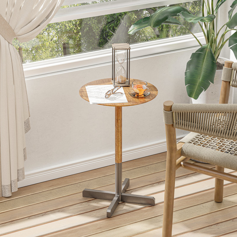 Ebern Designs Chakayla Small Pedestal End Table, Modern Drink Table with Solid Fir Wood Table